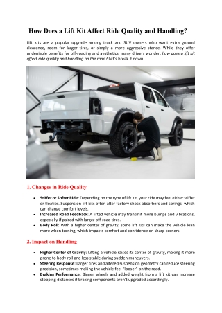 How Does a Lift Kit Affect Ride Quality and Handling?