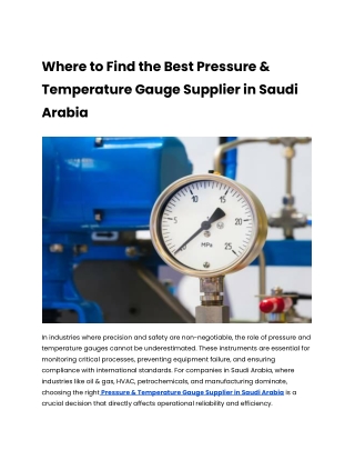 Where to Find the Best Pressure & Temperature Gauge Supplier in Saudi Arabia