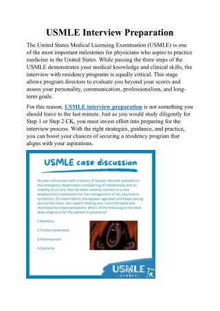USMLE Interview Preparation