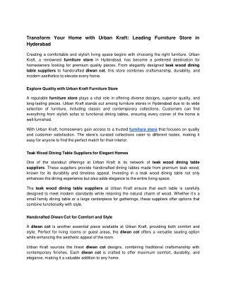 Transform Your Home with Urban Kraft_ Leading Furniture Store in Hyderabad