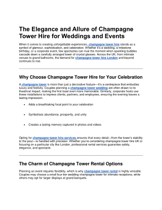 The Elegance and Allure of Champagne Tower Hire for Weddings and Events