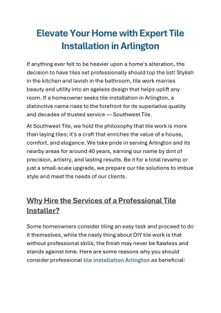 Tile Installation Arlington