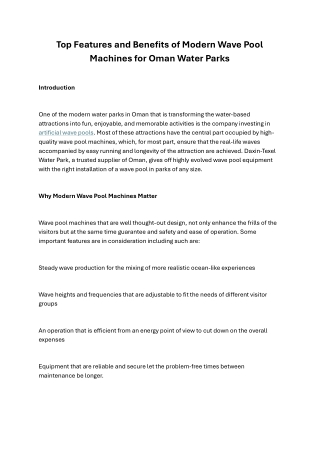 Top Features and Benefits of Modern Wave Pool Machines for Oman Water Parks