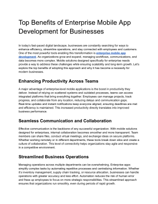 Top Benefits of Enterprise Mobile App Development for Businesses