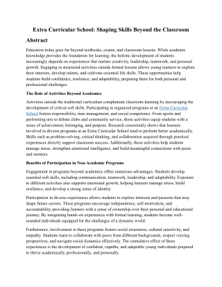 Extra Curricular School: Shaping Skills Beyond the Classroom