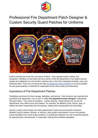 Fire Department Patch Designer & Custom Security Guard Patches for Uniforms