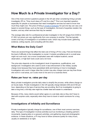 How Much Is a Private Investigator for a Day