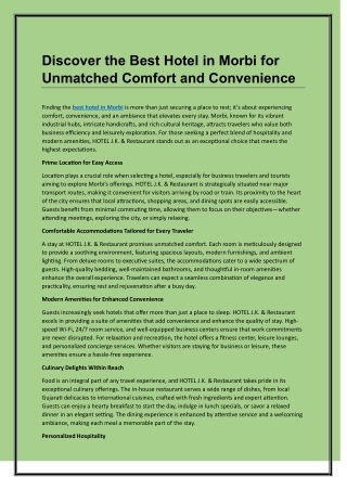 Discover the Best Hotel in Morbi for Unmatched Comfort and Convenience