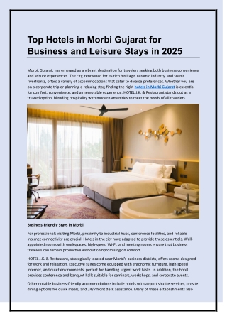 Top Hotels in Morbi Gujarat for Business and Leisure Stays in 2025