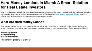 Hard Money Lenders in Miami