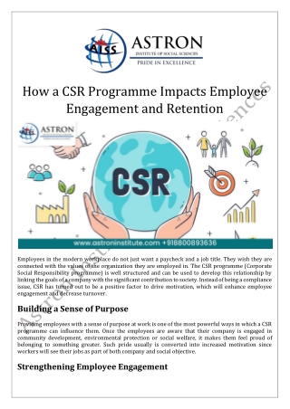 How a CSR Programme Impacts Employee Engagement and Retention