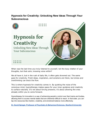 Hypnosis for Creativity_ Unlocking New Ideas Through Your Subconscious