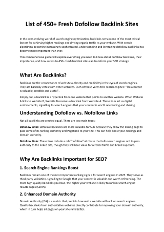 List of 450  Fresh Dofollow Backlink Sites