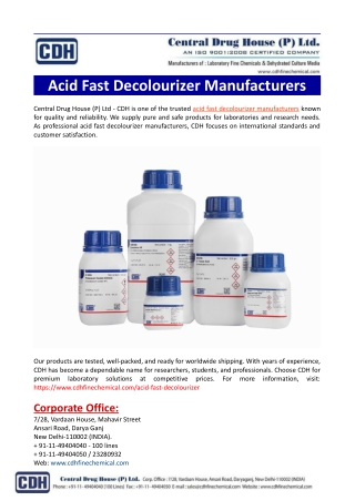 Acid Fast Decolourizer Manufacturers