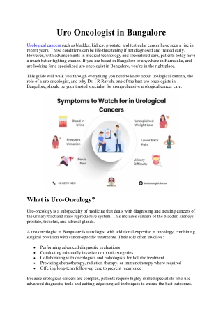 Uro Oncologist in Bangalore
