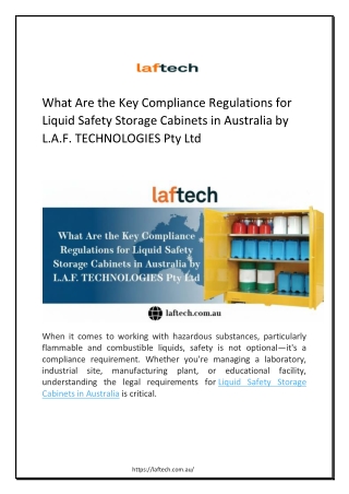 What Are the Key Compliance Regulations for Liquid Safety Storage Cabinets in Australia by L.A.F. TECHNOLOGIES Pty Ltd