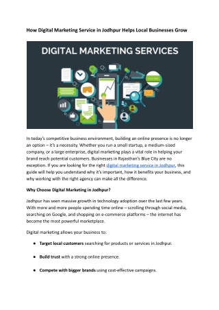 How Digital Marketing Service in Jodhpur Helps Local Businesses Grow