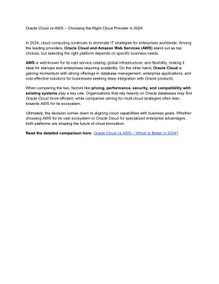 Oracle Cloud vs AWS – Choosing the Right Cloud Provider in 2024