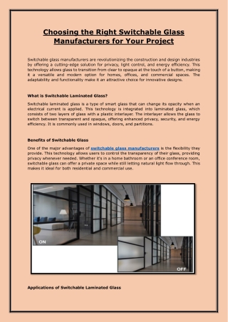 Choosing the Right Switchable Glass Manufacturers for Your Project
