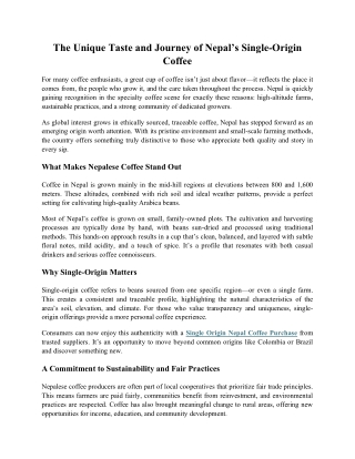 The Unique Taste and Journey of Nepal’s Single-Origin Coffee