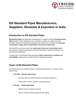 EN Standard Pipes Manufacturers in India