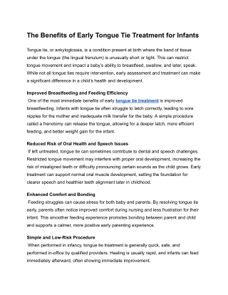 The Benefits of Early Tongue Tie Treatment for Infants