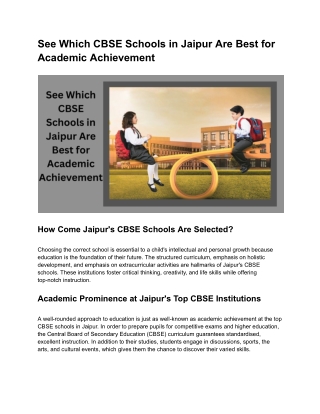 See Which CBSE Schools in Jaipur Are Best for Academic Achievement