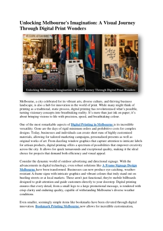 Unlocking Melbourne's Imagination A Visual Journey Through Digital Print Wonders