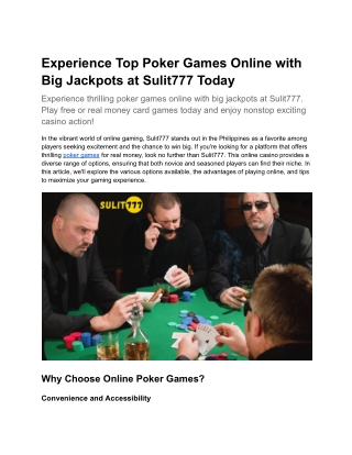 Experience Top Poker Games Online with Big Jackpots at Sulit777 Today (1)