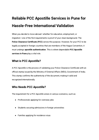 Reliable PCC Apostille Services in Pune for Hassle-Free International Validation