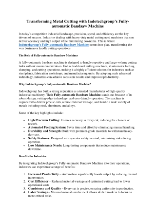 Transforming Metal Cutting with Indotechgroup’s Fully-automatic Bandsaw Machine