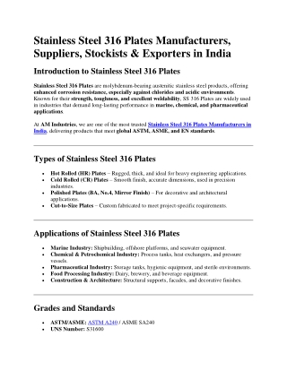 Stainless Steel 316 Plates Manufacturers amindustries