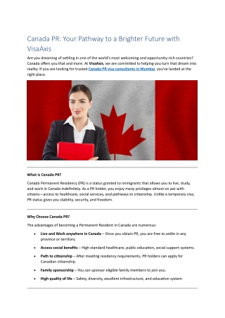 Canada PR: Your Pathway to a Brighter Future with VisaAxis