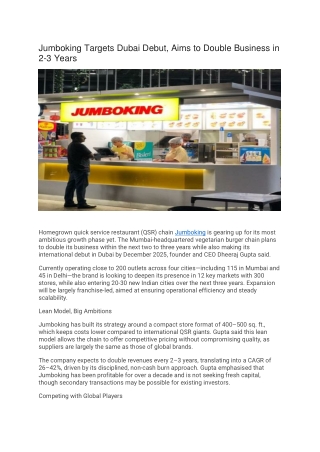 Jumboking Targets Dubai Debut, Aims to Double Business in 2-3 Years