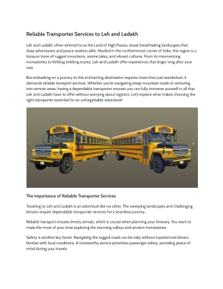 Reliable transport services to leh and ladakh cost