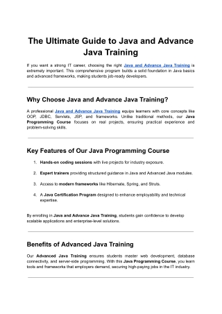 Article on The Ultimate Guide to Java and Advance Java Training