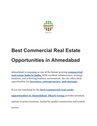 Best Commercial Real Estate Opportunities in Ahmedabad