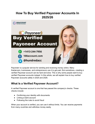 How To Buy Verified Payoneer Accounts