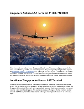 Singapore Airlines LAX Terminal  1-855-742-0149