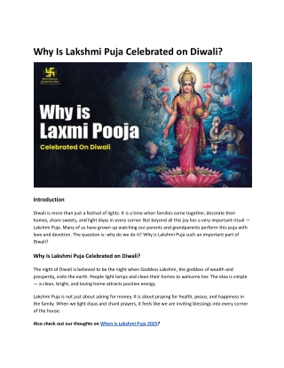 Why Is Lakshmi Puja Celebrated on Diwali