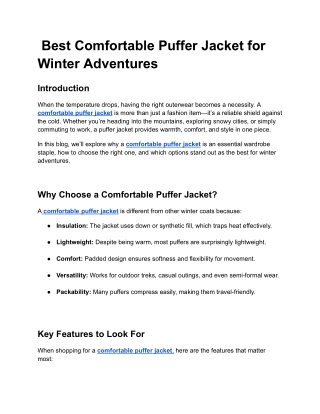 Best Comfortable Puffer Jacket for Winter Adventures