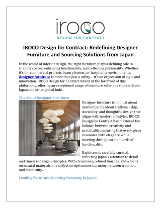 IROCO Design for Contract Redefining Designer Furniture and Sourcing Solutions from Japan