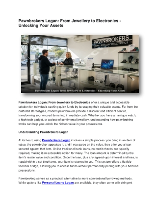 Pawnbrokers Logan  From Jewellery to Electronics - Unlocking Your Assets