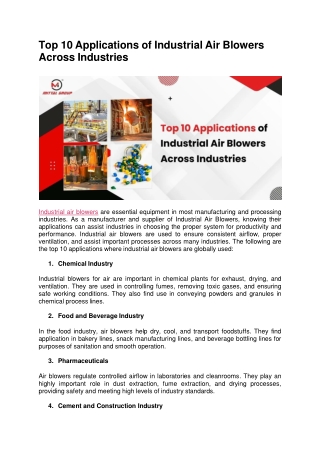 Top 10 Applications of Industrial Air Blowers Across Industries