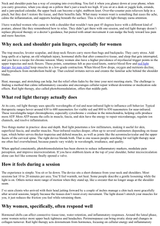 Release the Tension: Women’s Red Light Therapy for Neck and Shoulder Pain
