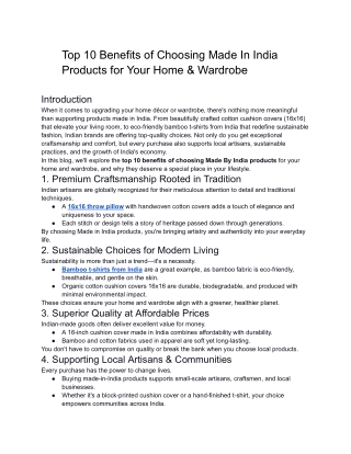 Top 10 Benefits of Choosing Made By India Products for Your Home & Wardrobe