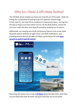 Why You Need a Lift Mate Device | Smart Boat Lift Control & Security