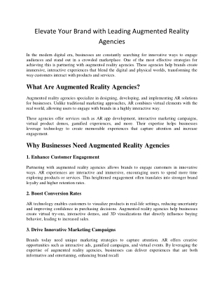 Elevate Your Brand with Leading Augmented Reality Agencies