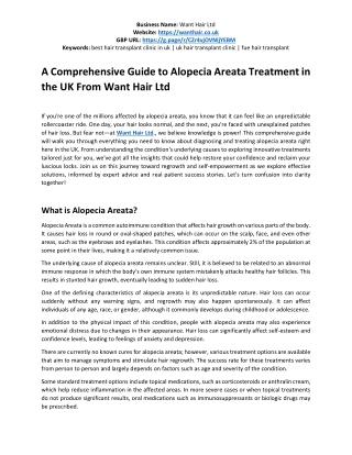 A Comprehensive Guide to Alopecia Areata Treatment in the UK From Want Hair Ltd