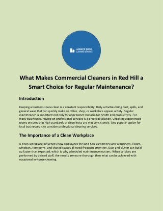 What Makes Commercial Cleaners Red Hill a Smart Choice for Regular Maintenance